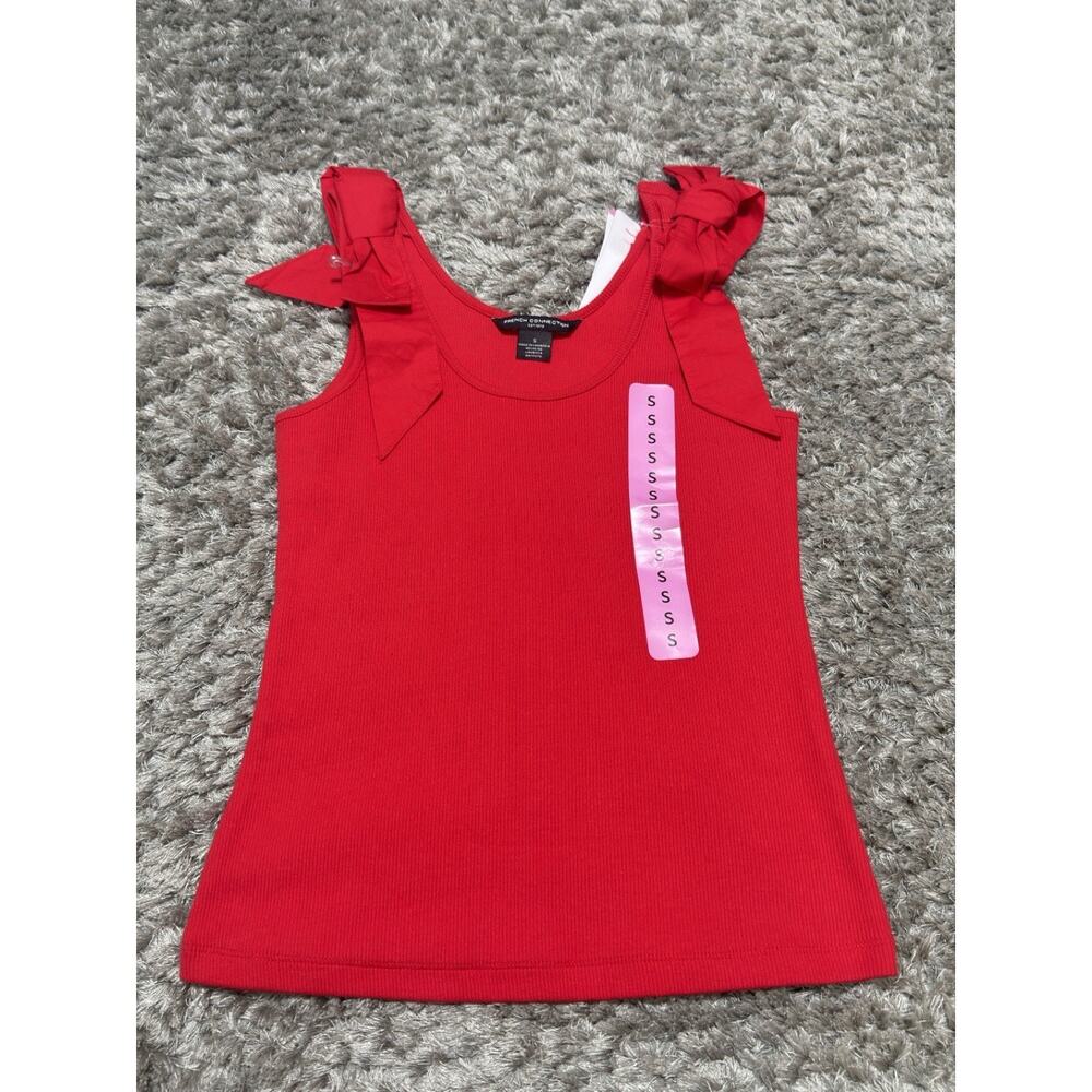 French Connection Women's Soft Flattering Fit Round Neck Bow Tank Top Size S NWT